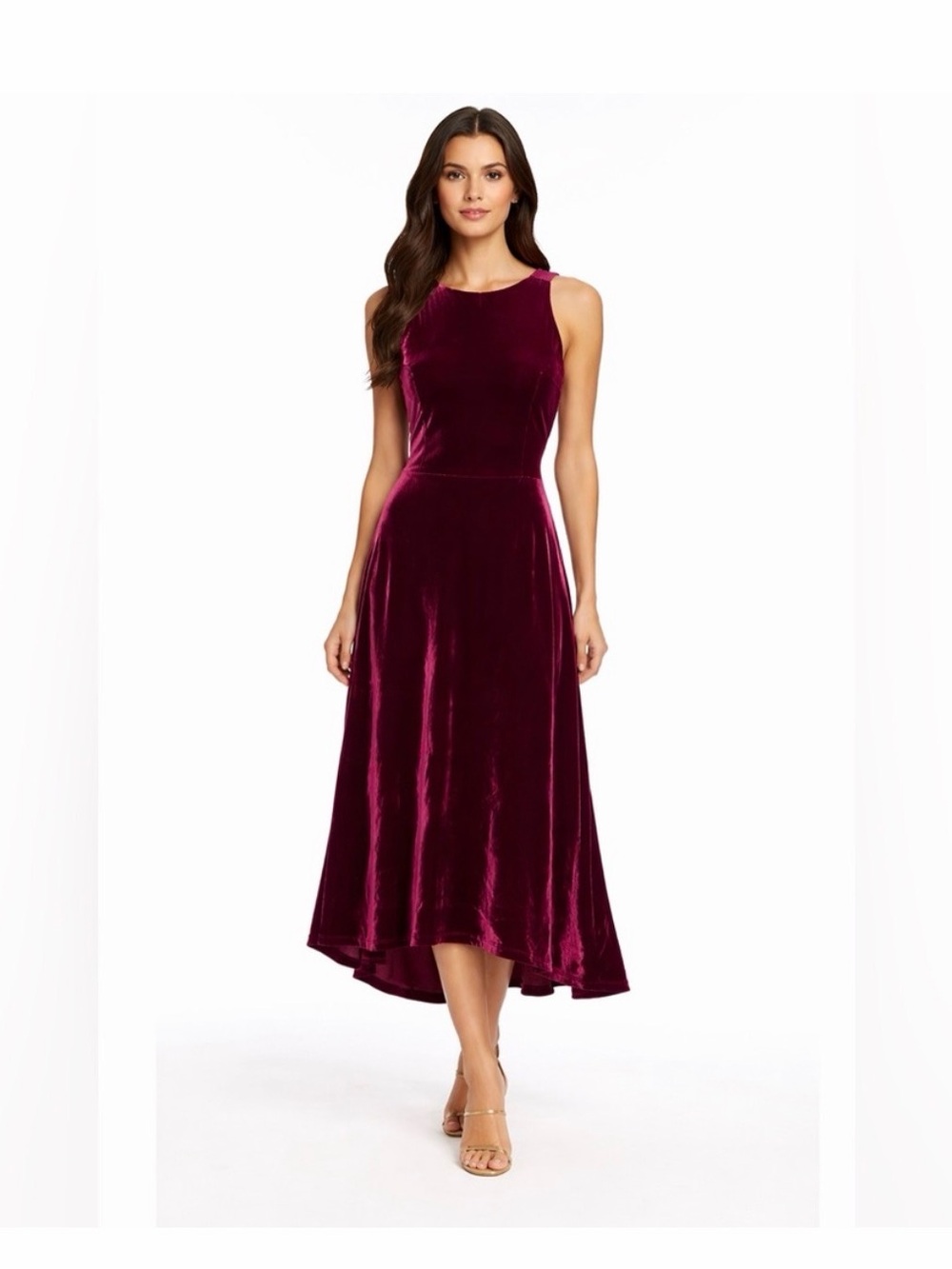 Armani velvet midi sleeveless dress in wine color